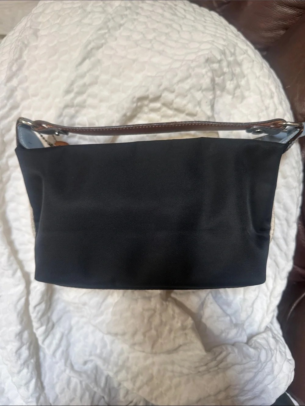 Vintage COACH Black Nylon Mini Bag with Light Blue Leather Trim